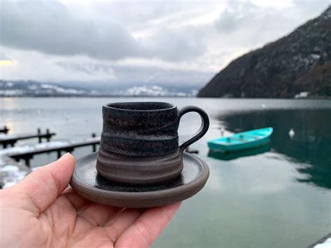 Coffee Cup with a saucer, Ceramic Black | Cose Partner Shop