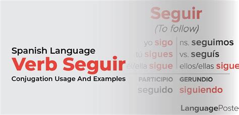 Spanish Language Verb Seguir Conjugation - Usage And Examples