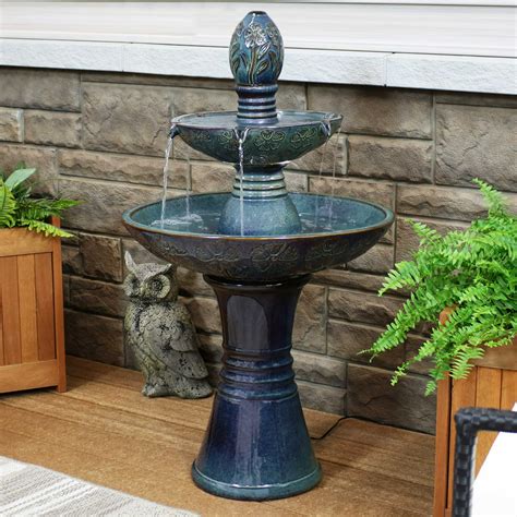 Sunnydaze Double Tier Outdoor Ceramic Water Fountain with LED Lights - 38-inch - Walmart.com ...