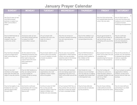 January Prayer Calendar