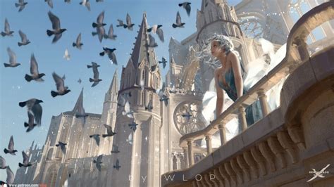 digital art, castle, white hair, fantasy art, Fantasy Architecture ...