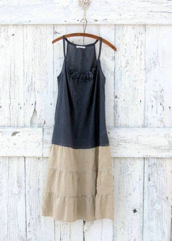 Upcycled boho sundress- slate gray and tan indie fashion- bohemian drop waist summer dress- eco ...