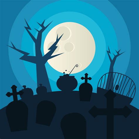 Halloween cemetery and tree at night vector design 1989402 Vector Art at Vecteezy