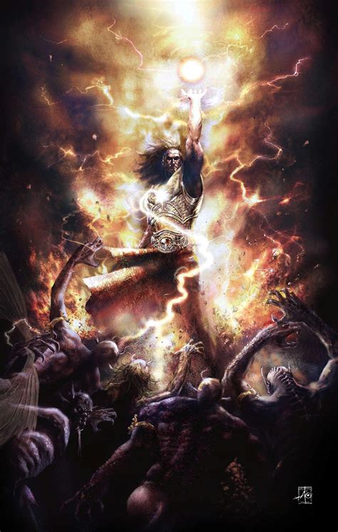 an image of a woman surrounded by fire and lightning with her arms in the air