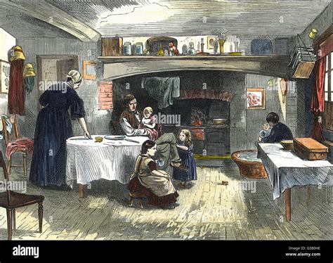 An agricultural labourer with his family in their cottage in Whitnash, Warwickshire Date: 1872 ...