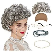 QNPRT Old Lady Cosplay Set - Grandmother Wig, Wig Cap,Madea Granny ...