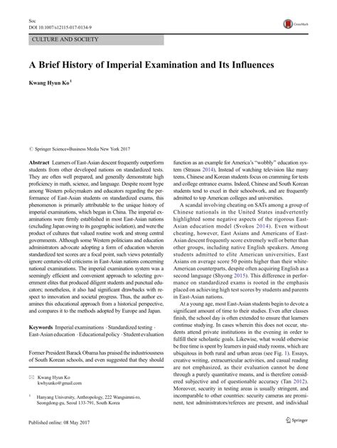 (PDF) A Brief History of Imperial Examination and Its Influences