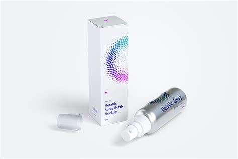 4 oz Metallic Spray Bottle PSD Mockup with Paper Box – Original Mockups