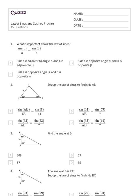 50+ law of cosines worksheets for 10th Class on Quizizz | Free & Printable