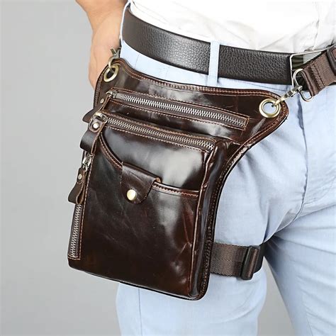 MEIGARDASS Genuine Leather Men Motorcycle Bags Fanny Pack Waist Thigh Leg Drop Bag Men's Belt ...