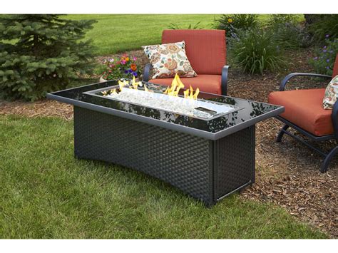 Outdoor GreatRoom Montego 59.75 x 30 Rectangular Crystal Fire Pit Coffee Table with Black Wicker ...