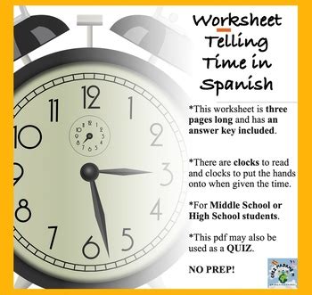 Spanish TIME Worksheet by Chez Madame M | TPT