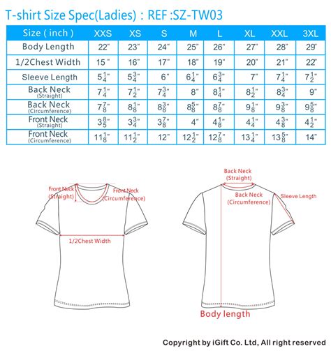 T-Shirt Size Chart