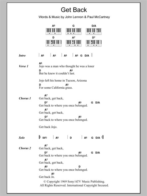 Get Back Sheet Music | The Beatles | Piano Chords/Lyrics