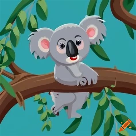 Cartoon koala sitting on an eucalyptus tree on Craiyon
