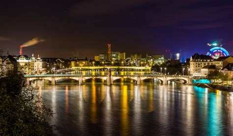 Night View of Rhine Embankment in Basel Stock Photo - Image of johanniter, park: 50599974