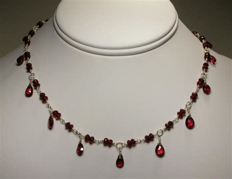 Sterling Silver Garnet Necklace with Pear Drops from bluefrogjewels on Ruby Lane