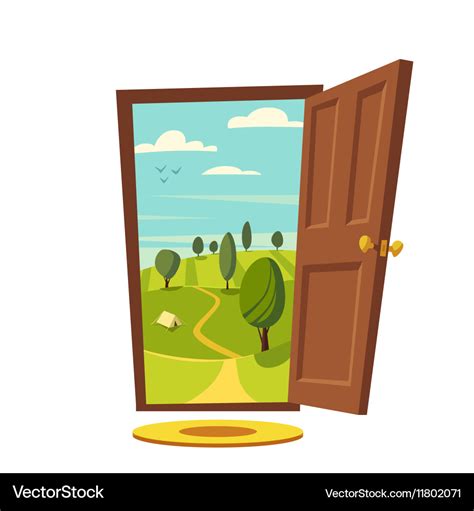 Open door Valley landscape Cartoon Royalty Free Vector Image