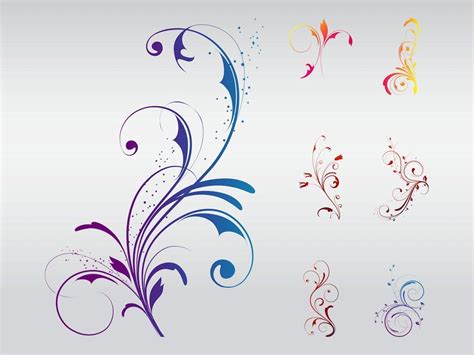 Illustrator design elements with floral scrolls and swirly decorations. Colorful images with ...