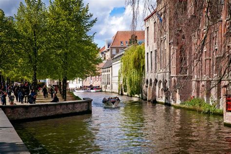 Canal Cruise Boat In Bruges, Belgium Editorial Photo - Image of outdoor ...