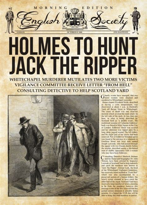 'Holmes Hunts Jack The Ripper' Poster by Mr Zero | Displate | Vintage newspaper, Sherlock poster ...