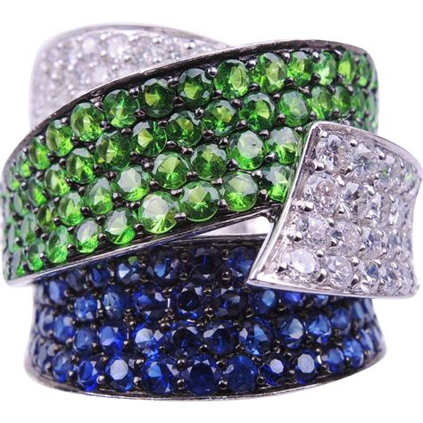 Tsavorite Sapphire Diamond Gold Band Ring from coach-house on RubyLUX