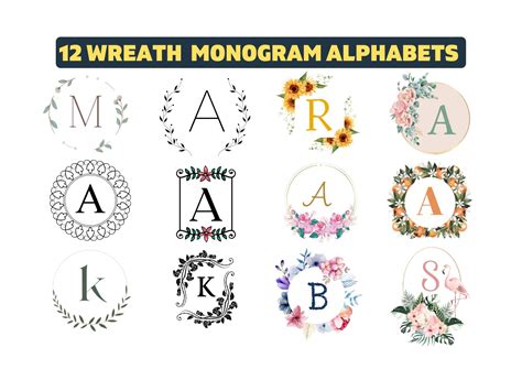 Wreath Monogram Svg Bundle Wreath With Initial Png Bundle - Etsy