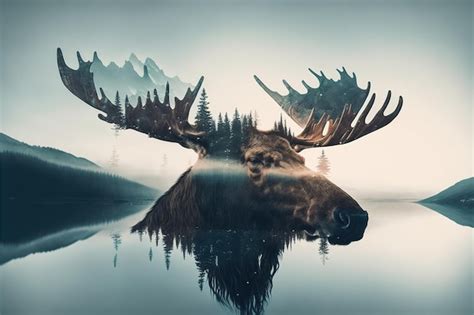 Premium Photo | Beautiful moose in the woods double exposure with ...