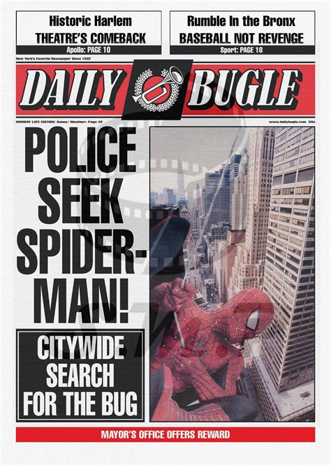 First Page, Daily Bugle Spider Man police Seek - Etsy