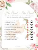 "He Said She Said Bridal Shower Game (Printable) – Culture Weddings ...