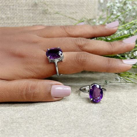 Crystal Rings | Natural Amethyst Oval Diamond Cut Shape Ring