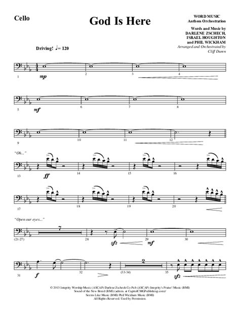 God Is Here (Choral Anthem SATB) Cello Sheet Music PDF (Word Music Choral / Arr. Cliff Duren ...