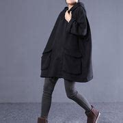 Simple hooded drawstring spring shirts women black tops - SooLinen