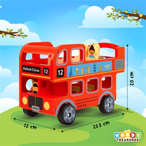 Buy Woody Treasures Wooden Toys London Bus Toy - Double Decker Red Bus ...