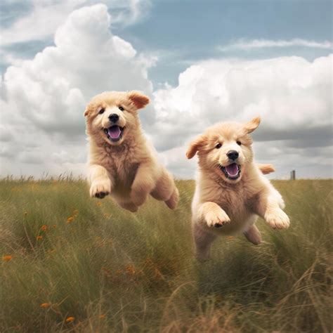 Premium AI Image | happy puppies playing together