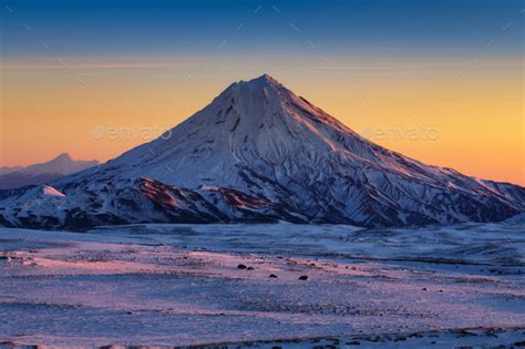 Stunning Winter Mountain Landscape of Kamchatka Peninsula at Sunrise Stock Photo by Kamchatka