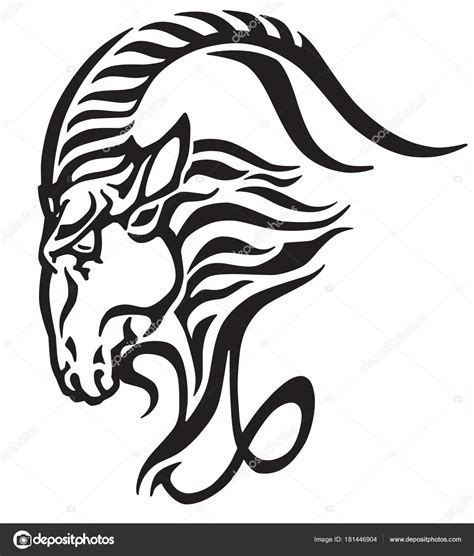 Capricorn Logo Head Mythological Sea Goat Tribal Tattoo Style Astrological Stock Vector by ...