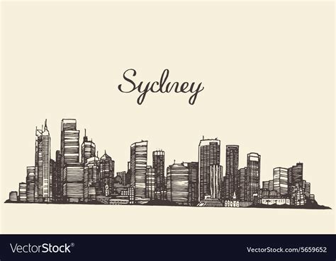 Sydney skyline engraved hand drawn sketch Vector Image