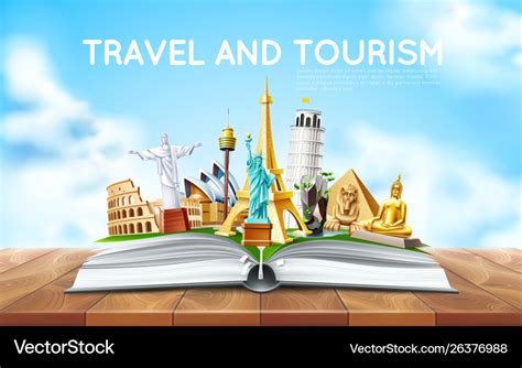 Travelling tourism poster design in book Vector Image