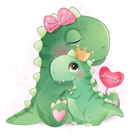 Cute Dinosaur Mother And Baby Illustration in 2020 | Baby illustration, Cute dinosaur, Cute drawings