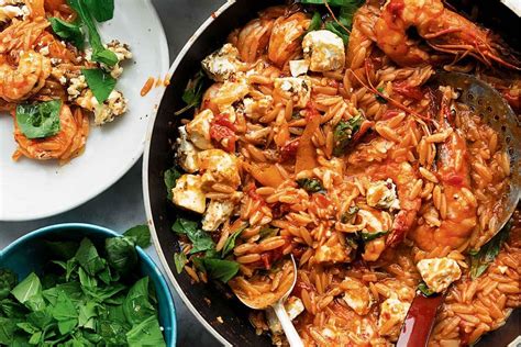 Orzo with prawns, tomato and marinated feta - Recipes - delicious.com.au