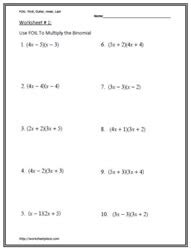 Multiply Binomials Worksheets