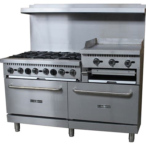 Adcraft Stainless Steel 6 Burner Gas Stove with 2 Ovens and Griddle/Broiler Combo, 60" Wide ...