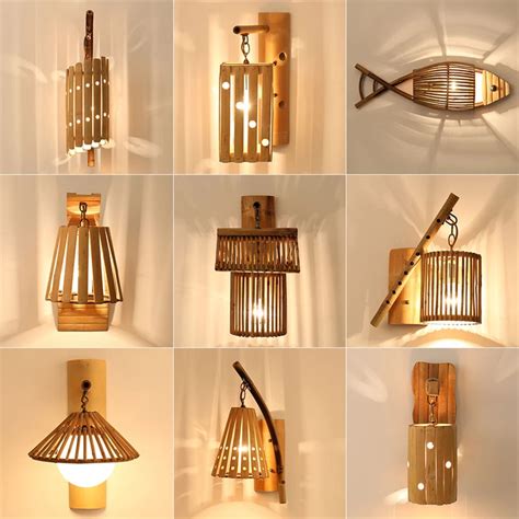 Chinese Style Wooden Loft Wall Lamps Vintage Hand Made Bedroom Living Room Study Wall Lights ...