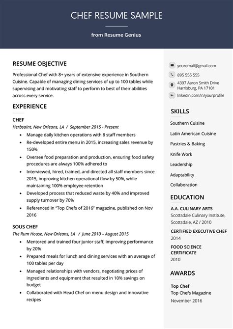 Chef Resume Sample & Writing Guide | Resume Genius