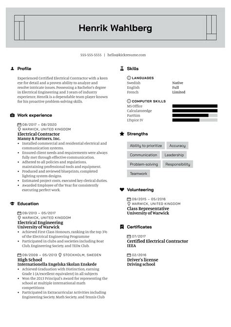 Electrical Contractor Resume Example | Kickresume