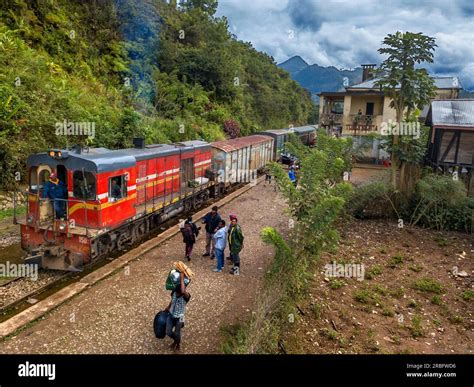 Aerial view Tolongoina station. Old train on the railway line from Fianarantsoa to Manakara ...