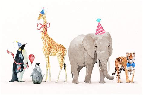 Wildlife animal illustration psd set with birthday party hats | premium image by rawpixel.com ...