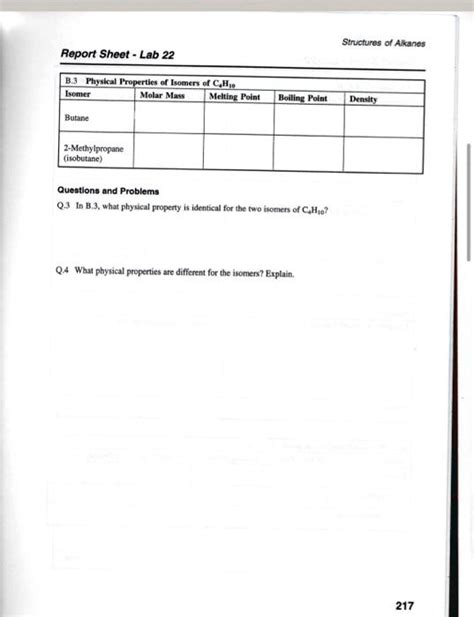 SOLVED: Texts: Structures of Alkanes Report Sheet - Lab 22 B.3 Physical ...