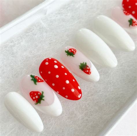 " Strawberry Milkshake These strawberry French tip acrylic gel press on nails are perfect for ...